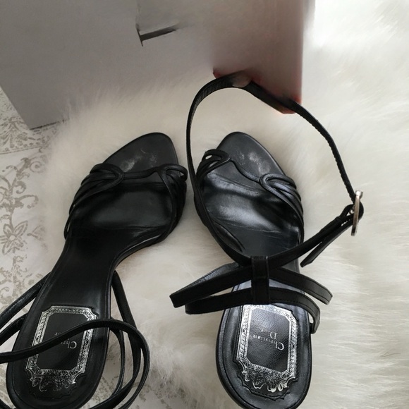 CHRISTIAN DIOR Black Leather Ankle Strap Heels - Picture 2 of 4